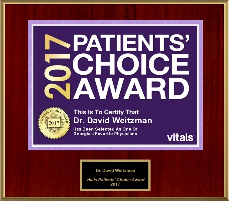 Dr. David Weitzman's Patient's Choice Award for 2017 for Concierge Medicine