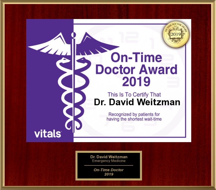 Dr. David Weitzman's On-Time Doctor Award for 2019 for Concierge Care for Concierge Medicine