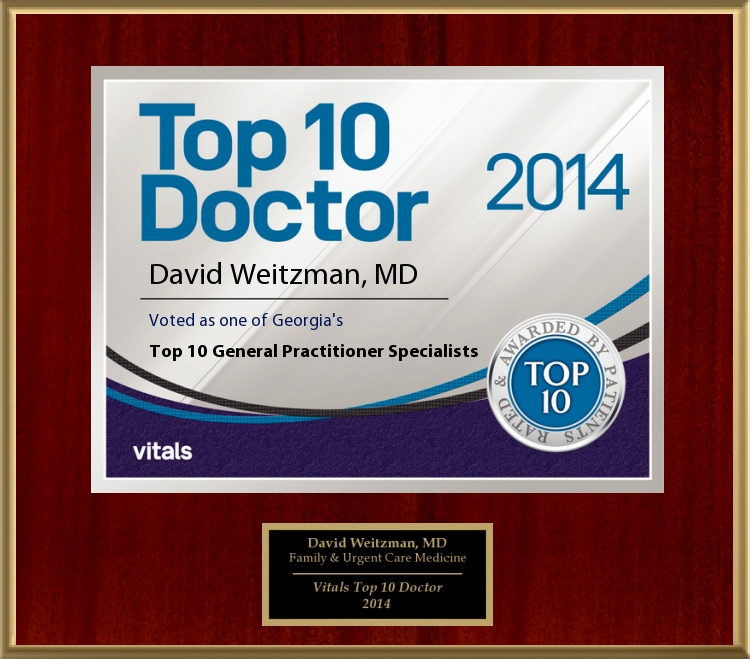 Dr. David Weitzman's Top 10 Doctors Award for 2014 for Concierge Medicine