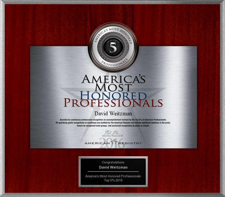 Dr. David Weitzman's Top 5 America's Most Honored Professionals for 2016