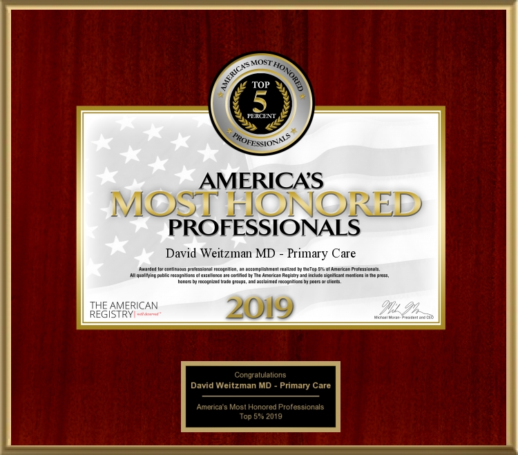Dr. David Weitzman's Top 5 America's Most Honored Professionals for 2019 for Concierge Care